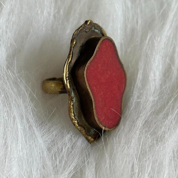 Rustic Red and Bronze Adjustable Ring - Picture 1 of 4